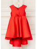 Red Mikado Tea Length Flower Girl Dress